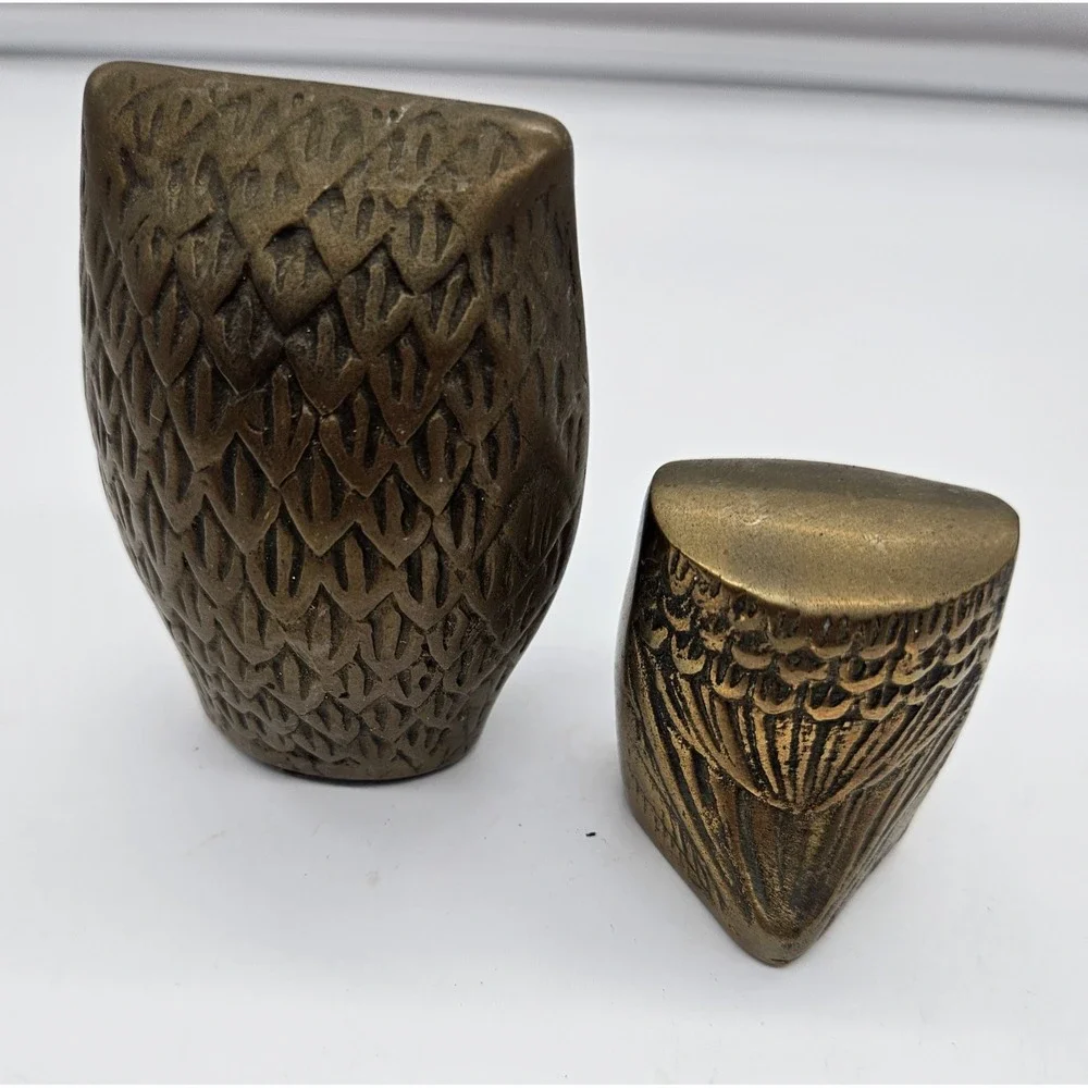 Vintage Solid Brass Owl Figurines Set of 2 Mid Century Modern Bird OWL decor